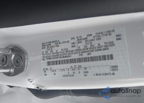 2025 Ford Escape Active z USA, uszkodzony, nr VIN 1FMCU0GN1SUB46241